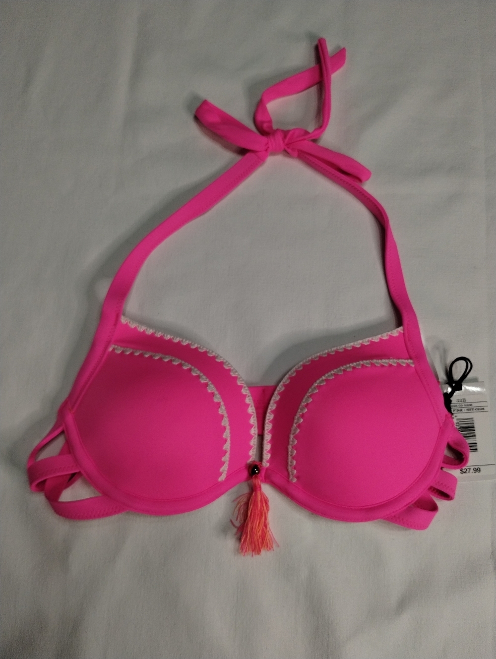 Shade and Shore Women's Hot Pink Halter Swim Top with Tassel Size (32B)